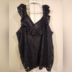 NWT Torrid Women’s Black Lace Overlay Ruffle Sleeveless Romantic Top sz 5XL